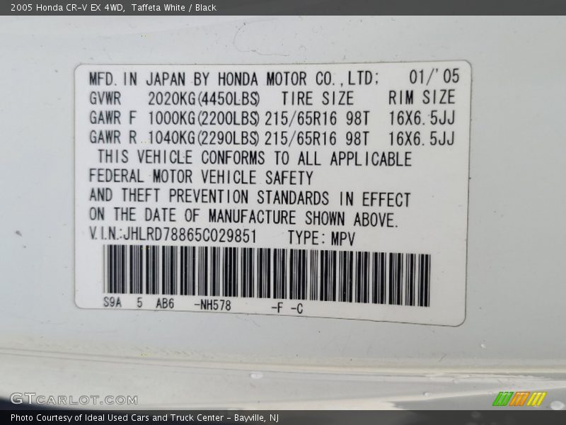 Taffeta White / Black 2005 Honda CR-V EX 4WD
