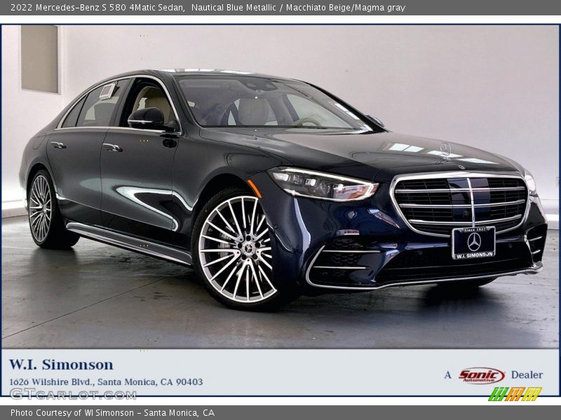 Nautical Blue Metallic / Macchiato Beige/Magma gray 2022 Mercedes-Benz S 580 4Matic Sedan