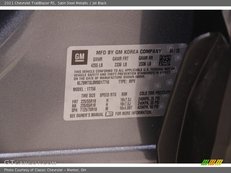 Satin Steel Metallic / Jet Black 2021 Chevrolet TrailBlazer RS