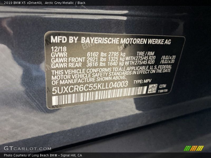 Arctic Grey Metallic / Black 2019 BMW X5 xDrive40i