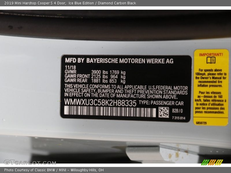 Ice Blue Edition / Diamond Carbon Black 2019 Mini Hardtop Cooper S 4 Door