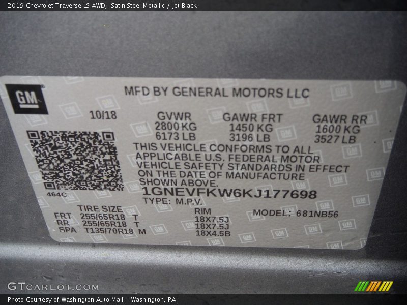 Satin Steel Metallic / Jet Black 2019 Chevrolet Traverse LS AWD