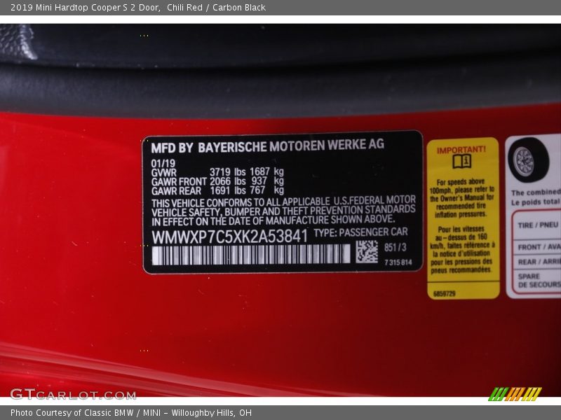 Chili Red / Carbon Black 2019 Mini Hardtop Cooper S 2 Door