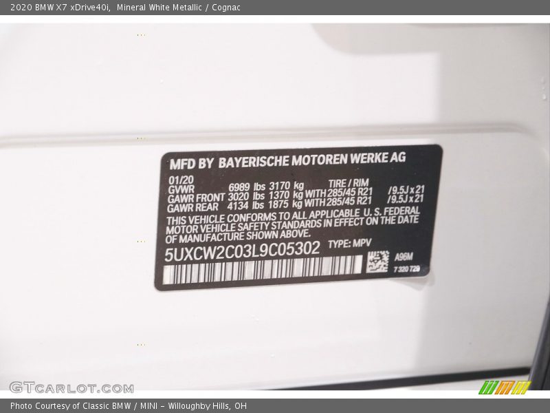 Mineral White Metallic / Cognac 2020 BMW X7 xDrive40i