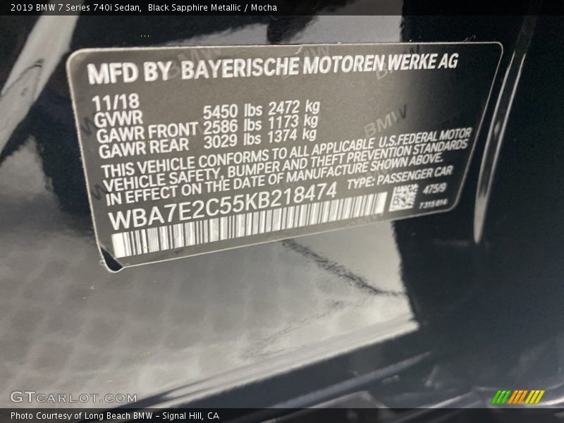 Black Sapphire Metallic / Mocha 2019 BMW 7 Series 740i Sedan