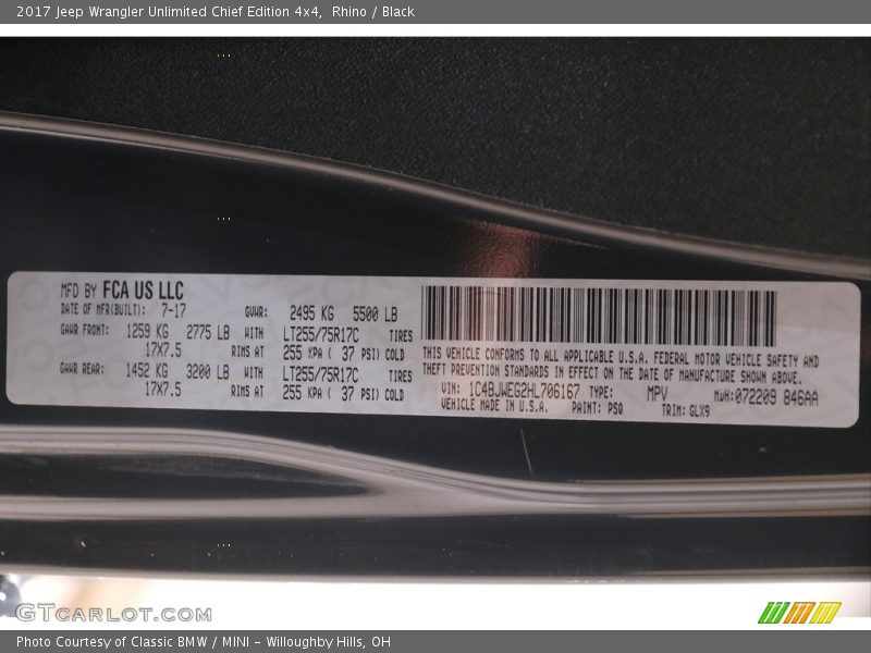 Rhino / Black 2017 Jeep Wrangler Unlimited Chief Edition 4x4