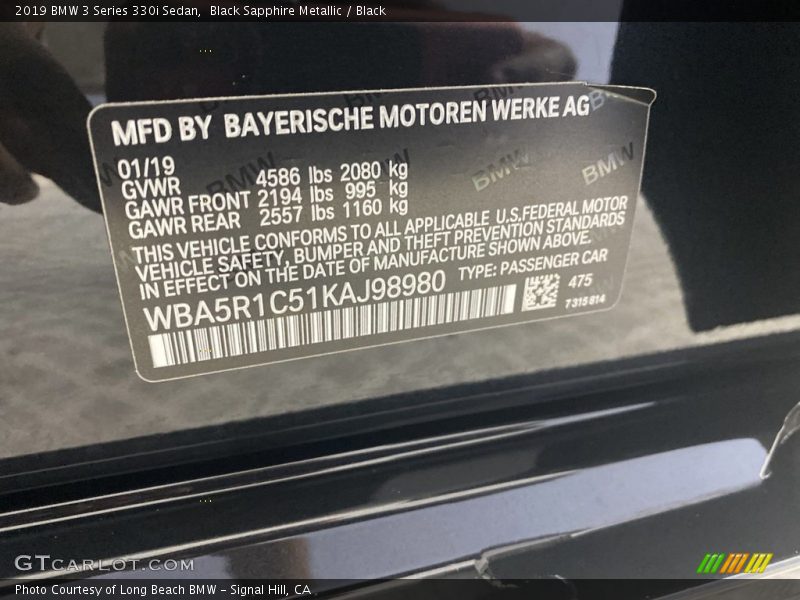 Black Sapphire Metallic / Black 2019 BMW 3 Series 330i Sedan