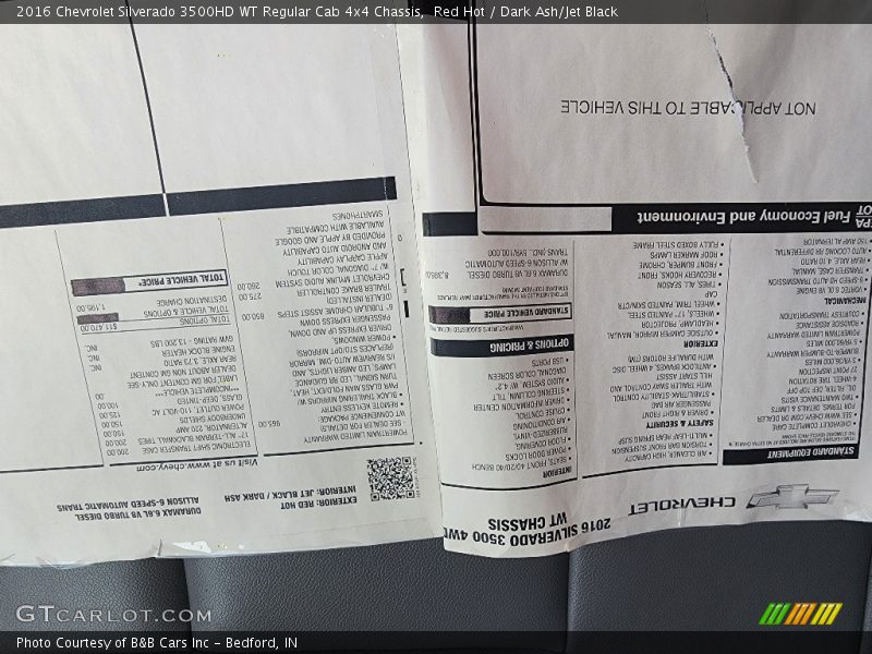 Red Hot / Dark Ash/Jet Black 2016 Chevrolet Silverado 3500HD WT Regular Cab 4x4 Chassis