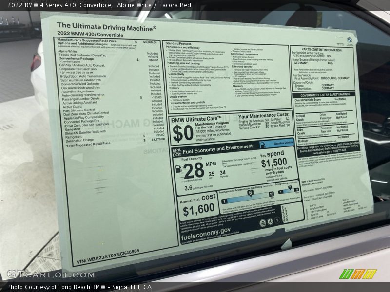  2022 4 Series 430i Convertible Window Sticker