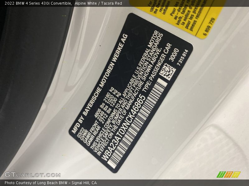 2022 4 Series 430i Convertible Alpine White Color Code 300