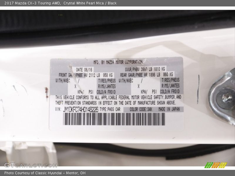 Crystal White Pearl Mica / Black 2017 Mazda CX-3 Touring AWD