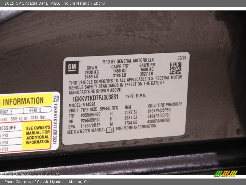 Iridium Metallic / Ebony 2015 GMC Acadia Denali AWD