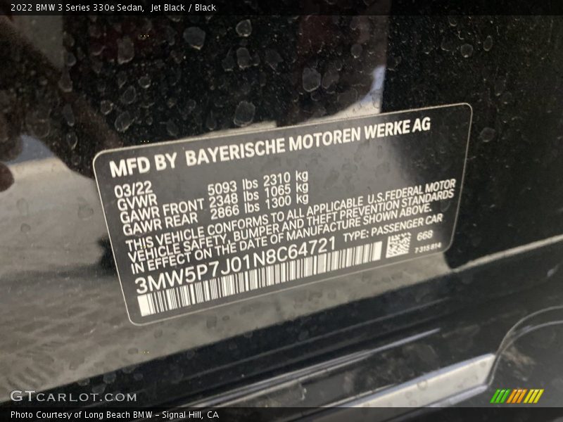 Jet Black / Black 2022 BMW 3 Series 330e Sedan