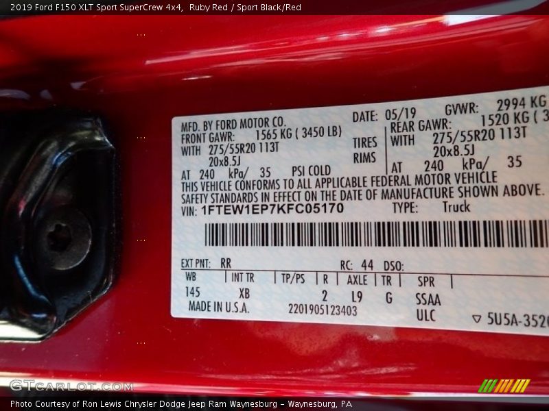 Ruby Red / Sport Black/Red 2019 Ford F150 XLT Sport SuperCrew 4x4