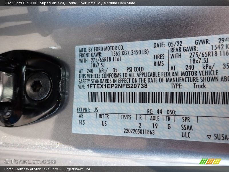 2022 F150 XLT SuperCab 4x4 Iconic Silver Metallic Color Code JS
