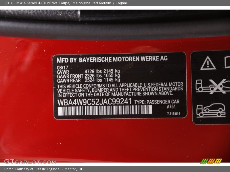 2018 4 Series 440i xDrive Coupe Melbourne Red Metallic Color Code A75