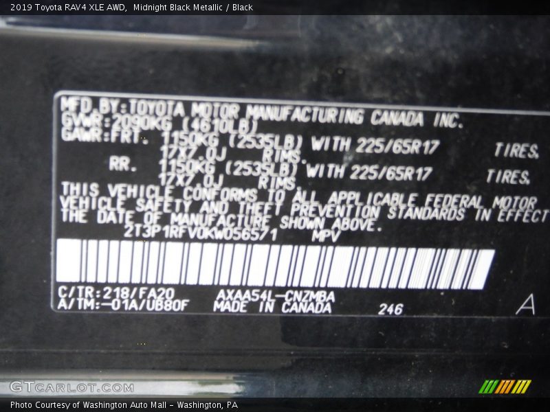 Midnight Black Metallic / Black 2019 Toyota RAV4 XLE AWD