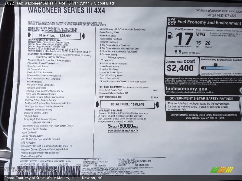  2022 Wagoneer Series III 4x4 Window Sticker