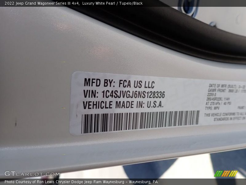 Luxury White Pearl / Tupelo/Black 2022 Jeep Grand Wagoneer Series III 4x4