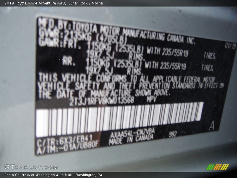 Lunar Rock / Mocha 2019 Toyota RAV4 Adventure AWD