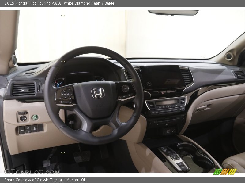 White Diamond Pearl / Beige 2019 Honda Pilot Touring AWD