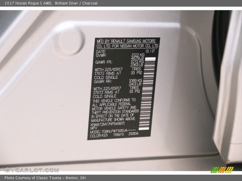 Brilliant Silver / Charcoal 2017 Nissan Rogue S AWD