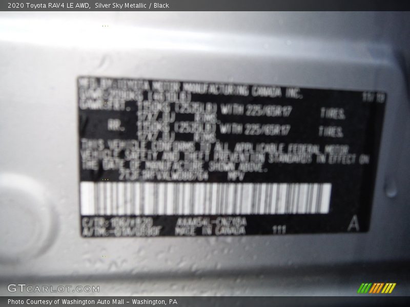 Silver Sky Metallic / Black 2020 Toyota RAV4 LE AWD