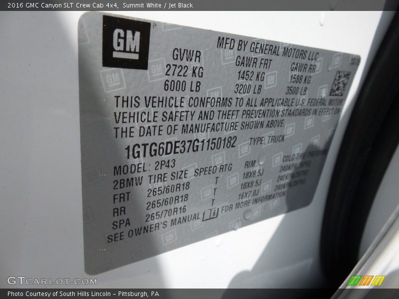 Summit White / Jet Black 2016 GMC Canyon SLT Crew Cab 4x4