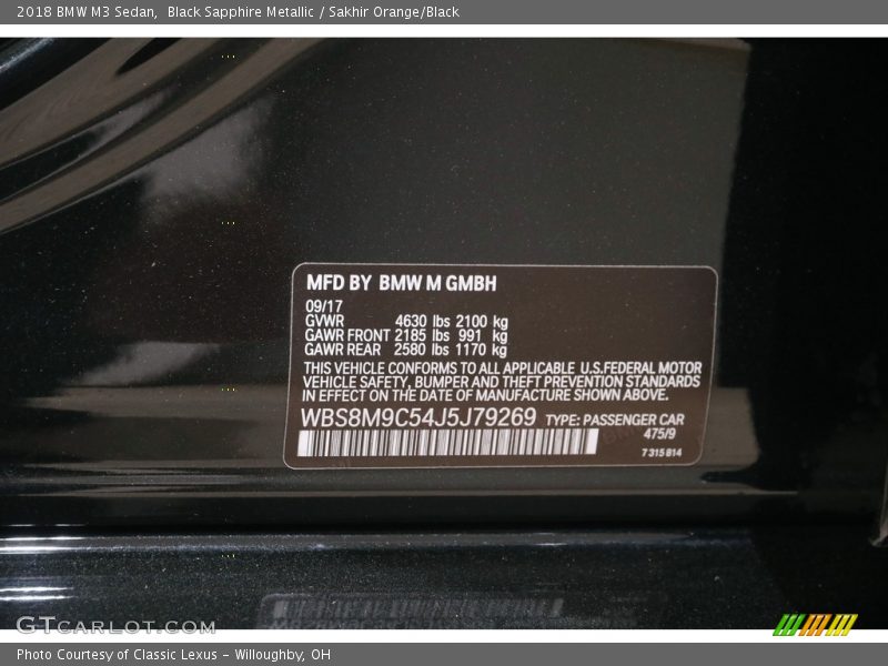 2018 M3 Sedan Black Sapphire Metallic Color Code 475
