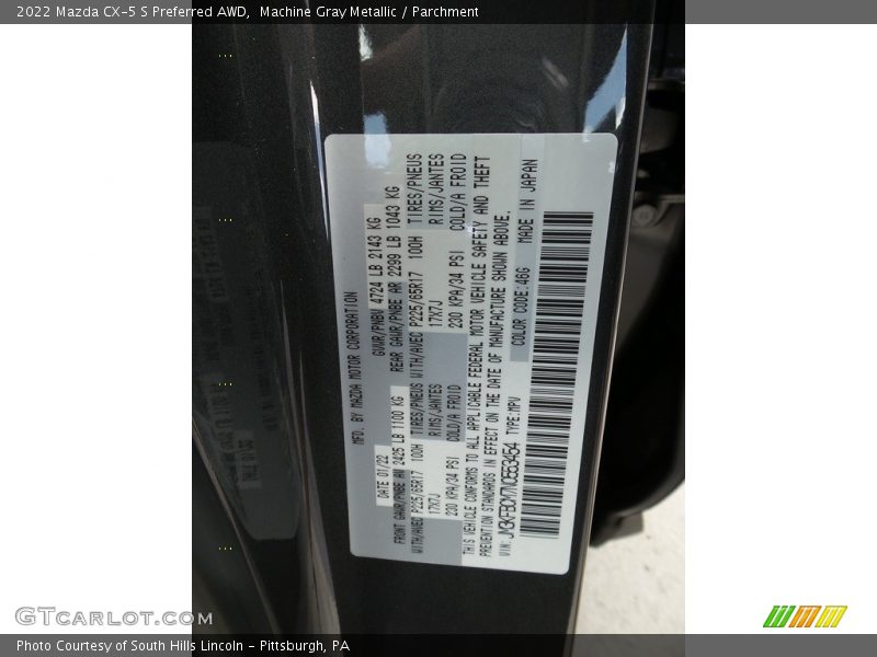 2022 CX-5 S Preferred AWD Machine Gray Metallic Color Code 46G