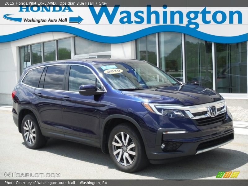 Obsidian Blue Pearl / Gray 2019 Honda Pilot EX-L AWD