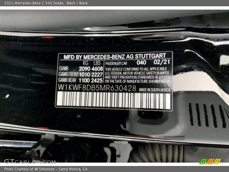 2021 C 300 Sedan Black Color Code 040