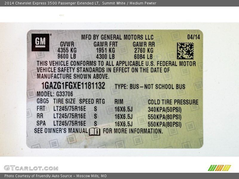 Summit White / Medium Pewter 2014 Chevrolet Express 3500 Passenger Extended LT