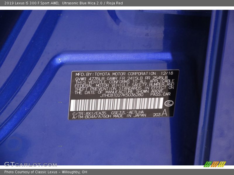 Ultrasonic Blue Mica 2.0 / Rioja Red 2019 Lexus IS 300 F Sport AWD