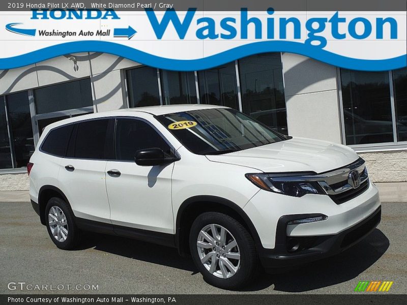 White Diamond Pearl / Gray 2019 Honda Pilot LX AWD