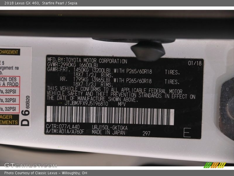 Starfire Pearl / Sepia 2018 Lexus GX 460