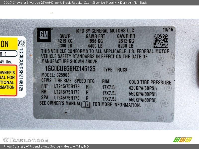 Silver Ice Metallic / Dark Ash/Jet Black 2017 Chevrolet Silverado 2500HD Work Truck Regular Cab