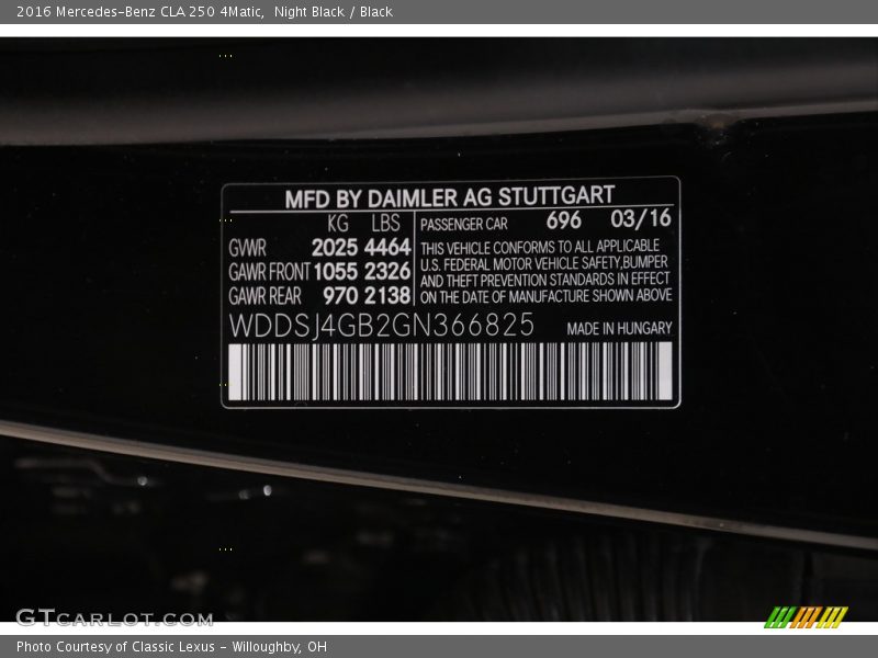 Night Black / Black 2016 Mercedes-Benz CLA 250 4Matic