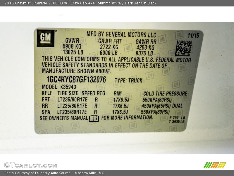 Summit White / Dark Ash/Jet Black 2016 Chevrolet Silverado 3500HD WT Crew Cab 4x4