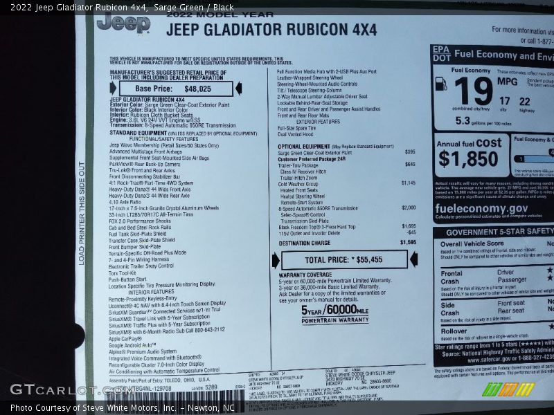 Sarge Green / Black 2022 Jeep Gladiator Rubicon 4x4