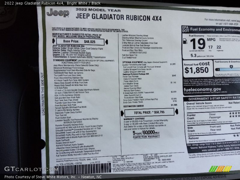 Bright White / Black 2022 Jeep Gladiator Rubicon 4x4