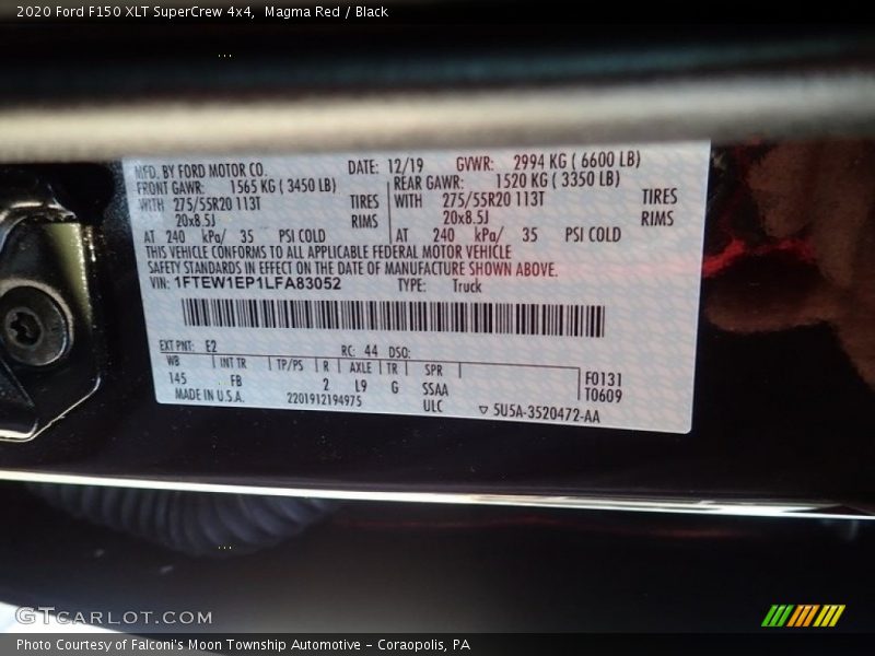 Magma Red / Black 2020 Ford F150 XLT SuperCrew 4x4