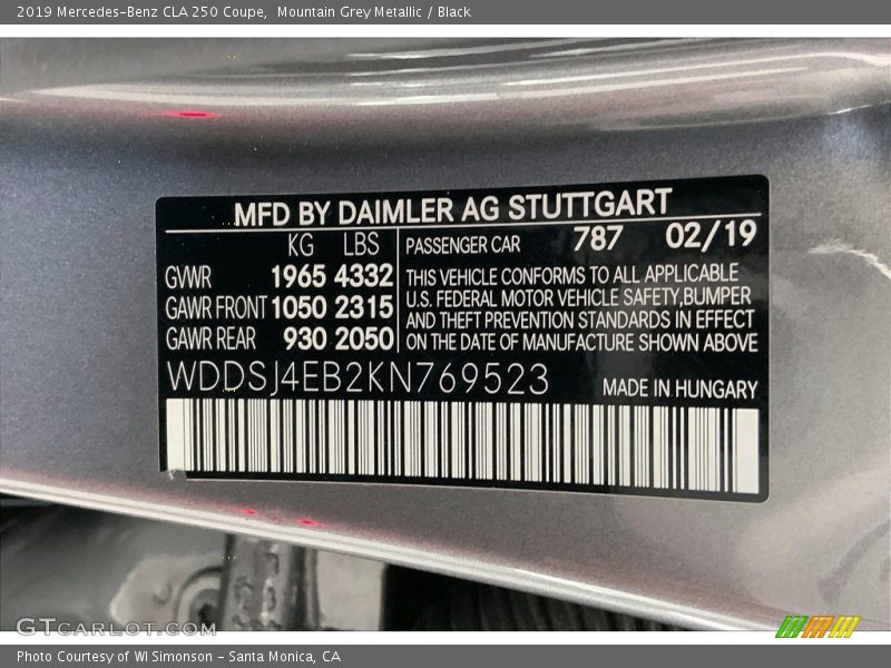 Mountain Grey Metallic / Black 2019 Mercedes-Benz CLA 250 Coupe