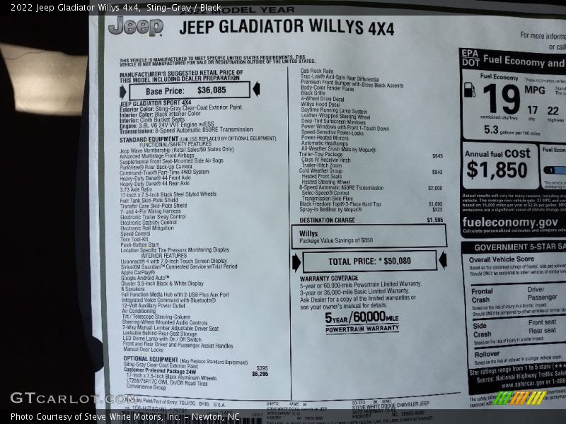 Sting-Gray / Black 2022 Jeep Gladiator Willys 4x4