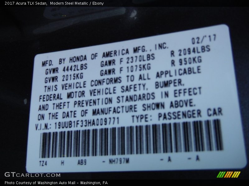 Modern Steel Metallic / Ebony 2017 Acura TLX Sedan