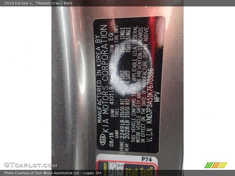 Titanium Gray / Black 2019 Kia Soul +