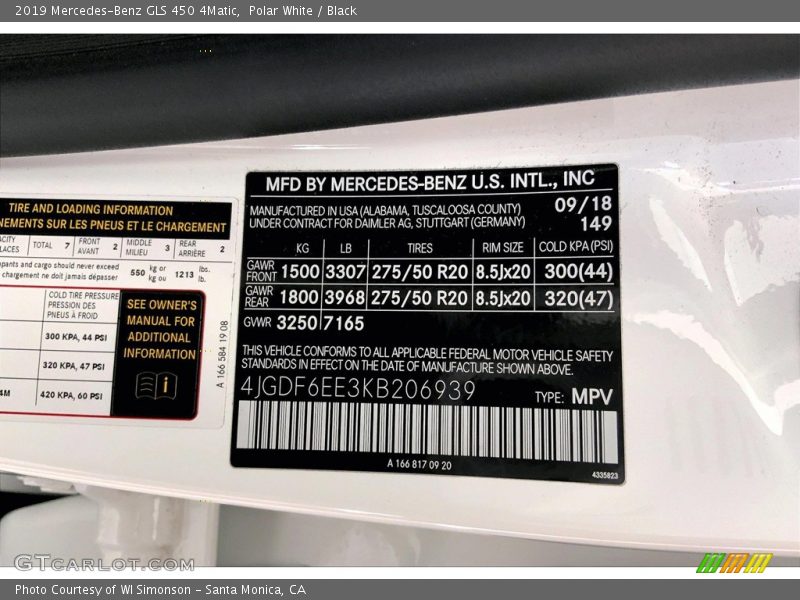 Polar White / Black 2019 Mercedes-Benz GLS 450 4Matic