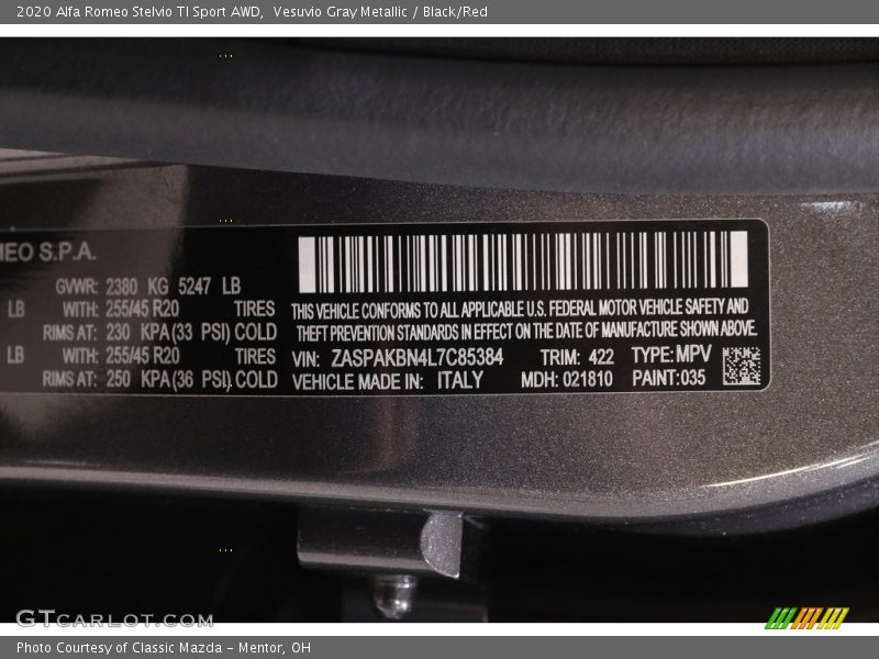 Vesuvio Gray Metallic / Black/Red 2020 Alfa Romeo Stelvio TI Sport AWD