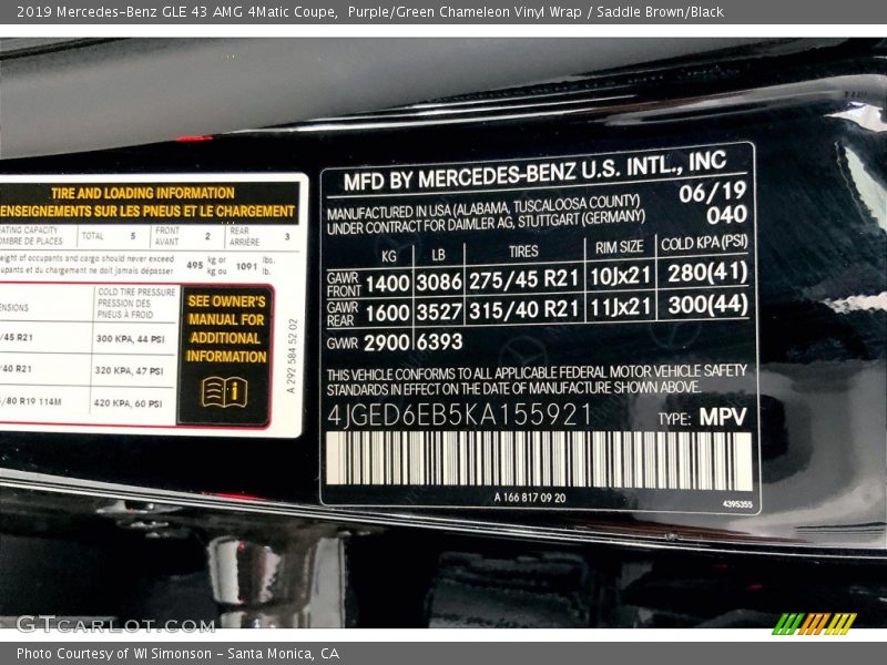 Purple/Green Chameleon Vinyl Wrap / Saddle Brown/Black 2019 Mercedes-Benz GLE 43 AMG 4Matic Coupe