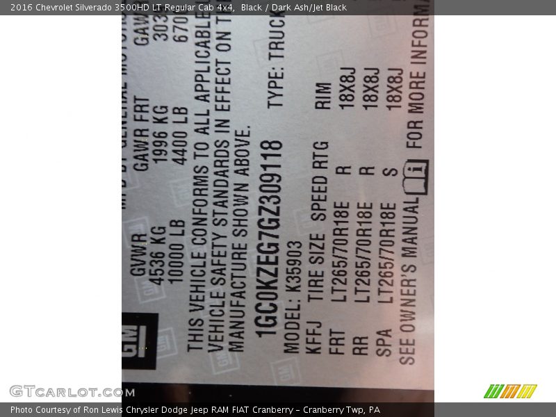 Black / Dark Ash/Jet Black 2016 Chevrolet Silverado 3500HD LT Regular Cab 4x4